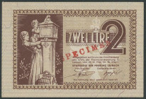 Banknoten Banknoten Deutsche Besetzung 2. Weltkrieg
 Sparkasse der Provinz Laibach 1944, 2 Lire 28.11.1944, Musternote mit beidseitigem diagonalen Au...