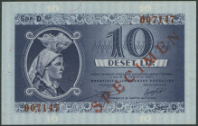 Banknoten Banknoten Deutsche Besetzung 2. Weltkrieg
 Ausgabe der Provinz Laibach, 10 Lire 28.11.1944, Musternote mit beidseitigem diagonalen Aufdruck...