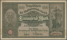 Banknoten Geldscheine der deutschen Kolonien
 Deutsche Nebengebiete-Freie Stadt Danzig, 1000 Mark 15.3.1923, Ro. 795b/ P 16, fast kassenfrisch mit le...