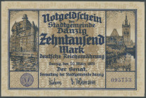 Banknoten Geldscheine der deutschen Kolonien
 Deutsche Nebengebiete-Freie Stadt Danzig, 10.000 Mark 20.3.1923, Ro. 796/ P17, kassenfrisch, Erh. I/unc...