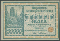 Banknoten Geldscheine der deutschen Kolonien
 Deutsche Nebengebiete-Freie Stadt Danzig, 50.000 Mark 20.3.1923, Ro. 797c/ P19, kassenfrisch, Erh. I/un...