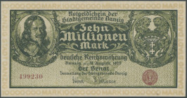 Banknoten Geldscheine der deutschen Kolonien
 Deutsche Nebengebiete-Freie Stadt Danzig, 10 Mio. Mark 31.8.1923, Wz Tropfen , ohne Serienbuchstaben, R...