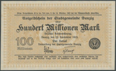 Banknoten Geldscheine der deutschen Kolonien
 Deutsche Nebengebiete-Freie Stadt Danzig, 100 Mio. Mark 22.9.1923, einseitiger Druck ,Wz Dreieckrad, Ro...