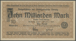 Banknoten Geldscheine der deutschen Kolonien
 Deutsche Nebengebiete-Freie Stadt Danzig, 10 Mrd. Mark 11.10.1923, einseitiger Druck, WZ Verschlungene ...