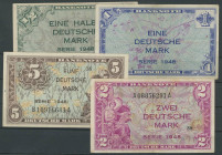 Banknoten Geldscheine Bank deutscher Länder
 Set zu 1/2, 1, 2, 5 Deutsche Mark Serie 1948, 4 St., Grab.WBZ-3-4, Ros.230a (I), 232 a(III), 234 a(III) ...