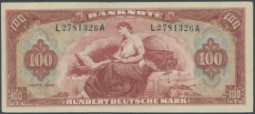 Banknoten Geldscheine Bank deutscher Länder
 100 Deutsche Mark 1948, Roter Hunderter, Kenn Bst. L, Serie A, Grab. WBZ-8, Ros. 244, P8a, Erh. II-III.