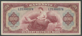 Banknoten Geldscheine Bank deutscher Länder
 100 Deutsche Mark 1948, Roter Hunderter, Kenn Bst. L, Serie A, Grab. WBZ-8, Ros. 244, P8a, Erh. III.