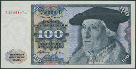 Banknoten Geldscheine Deutsche Bundesbank
 100 Deutsche Mark 2.1.1960, Austauschnote Serie Z/A, KN UV aktiv, Ro. 266d/ P 22, Erh. I.