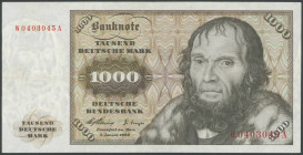 Banknoten Geldscheine Deutsche Bundesbank
 1000 Deutsche Mark 2.1.1960, W/A, Ro. 268a/ P 24, Erh. II-III