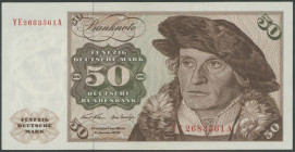 Banknoten Geldscheine Deutsche Bundesbank
 50 Deutsche Mark 2.1.1970, Austauschnote Ser YE/A, Ros. 272d/P33a, Erh. II.