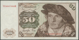 Banknoten Geldscheine Deutsche Bundesbank
 50 Deutsche Mark 1.6.1977, Austauschnote Ser. YE/B, Ros. 277b/P33b, Erh. I-.