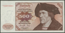 Banknoten Geldscheine Deutsche Bundesbank
 500 Deutsche Mark 1.6.1977 Austauschnote Ser Y/A, Ros. 279/P35b, Erh. I.