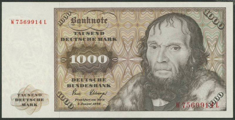 Banknoten Geldscheine Deutsche Bundesbank
 1000 Deutsche Mark 2.1.1980, Rev. li...