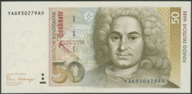 Banknoten Geldscheine Deutsche Bundesbank
 50 Deutsche Mark 2.1.1989, Austauschnote, Ser. YA/A, Ros. 293b/P40a, Erh. I.