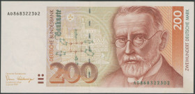 Banknoten Geldscheine Deutsche Bundesbank
 200 Deutsche Mark 2.1.1989, Ser. AD/D Ros. 295a/P42, Erh. I-.