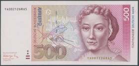 Banknoten Geldscheine Deutsche Bundesbank
 500 Deutsche Mark 1.8.1991, Austauschnote Serie YA/A, Ro. 301b, Erh. I/ unc.