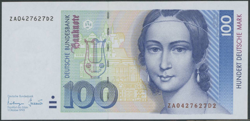 Banknoten Geldscheine Deutsche Bundesbank
 100 Deutsche Mark 1.10.1993, Austaus...