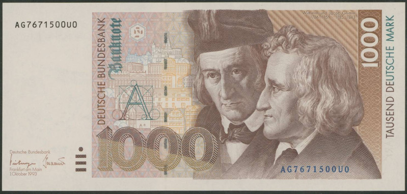 Banknoten Geldscheine Deutsche Bundesbank
 1000 Deutsche Mark 1.10.1993, Serie ...