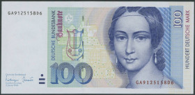 Banknoten Geldscheine Deutsche Bundesbank
 100 Deutsche Mark 2.1.1996, ohne Kinegramm, Serie GA/D, Ro. 310, Erh. I/ unc, sehr selten!