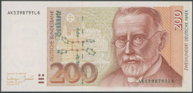 Banknoten Geldscheine Deutsche Bundesbank
 200 Deutsche Mark 2.1.1996, ohne Kinegramm, Serie AK/L, Ro. 311, Erh. I-/ unc, sehr selten!