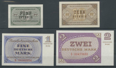 Banknoten Geldscheine Deutsche Bundesbank
 Bundeskassenscheine 1967, Lot mit 4 Banknoten, 5 und 10 Pfennig, sowie 1 und 2 DM, Ro.314, 315, 317, 318, ...