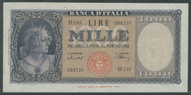 Banknoten Banknoten Europa
 Italien, 1000 Lire 11.2.1949, Medusa Stempel, Sig. Menichella & Urbini, P. 88b, Knicke, Erh. II., VF.