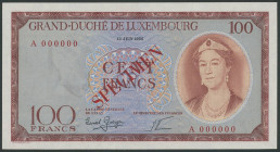 Banknoten Banknoten Europa
 Luxemburg, 100 Francs 15.6.1956, Specimen, P. 50s, Erh. I.