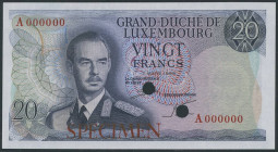 Banknoten Banknoten Europa
 Luxemburg, 20 Francs 7.3.1966 Specimen, Serie A000000, P 54s, gelocht, kassenfrisch. I