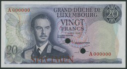 Banknoten Banknoten Europa
 Luxemburg, Grand Duché de Luxemburg, 20 Franc 7.3.1966, Specimen, gelocht, P. 54s, Erh. I