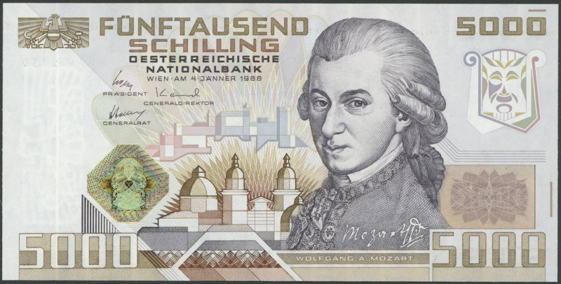 Banknoten Banknoten Europa
 Österreich, 5000 Schilling 4.1.1988, Pick 153a, Ric...