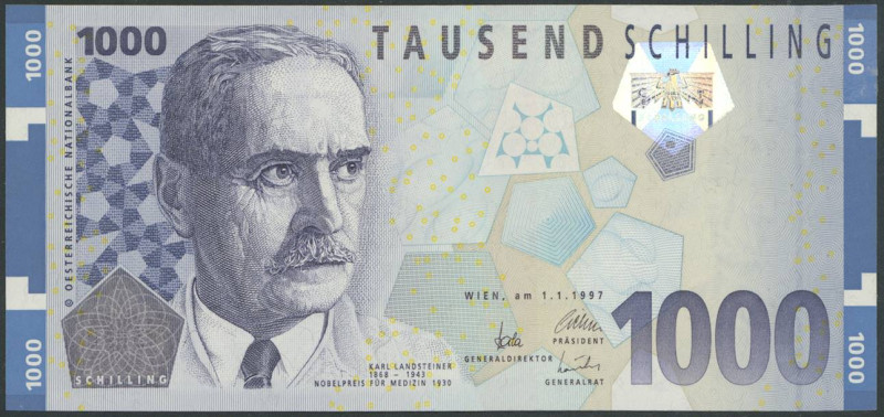 Banknoten Banknoten Europa
 Österreich, 1000 Schilling 1.1.1997, Pick 155, Erh....