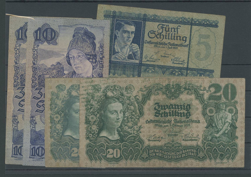 Banknoten Sammlungen Papiergeld
 Österreich, Lot, 5 Schilling 1.7.1927, 10 Schi...