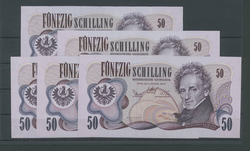 Banknoten Sammlungen Papiergeld
 Österreich, Lot, 50 Schilling 2.1.1970 , 5x 1....