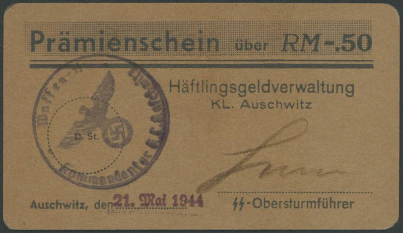 Banknoten Papiergeldähnliche dt. Wertpapiere und Gutscheine
 Auschwitz, Prämien...