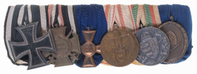 Ordenspangen 3. Reich 2. Weltkrieg
 Ordensspange mit 6 Auszeichnungen, Preußen Eisernes Kreuz 1914 2. Klasse, Ehrenkreuz für Frontkämpfer mit Schwert...