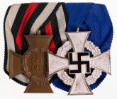Ordenspangen 3. Reich 2. Weltkrieg
 Ordensspange mit Ehrenkreuz für Frontkämpfer und Treudienst Ehrenzeichen 2. Stufe für 25 Jahre, Zustand 2.