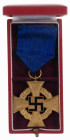 3. Reich Zivile Auszeichnungen
 Treudienst-Ehrenzeichen, 1. Stufe für 40 Jahre, am Band, OEK 3522, in rotem Etui mit Aufdruck "40", mit Herstellerauf...
