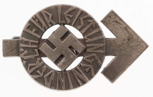 3. Reich Sportehrenzeichen, Sportauszeichnungen
 HJ-Leistungsabzeichen 3. Stufe in Silber für 18jährige und älter (1934-1944), rückseitig mit Herstel...