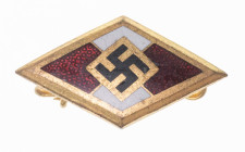 Auszeichnungen der NSDAP und Ihrer Gruppierungen
 HJ-Ehrenzeichen, Bronze vergoldet, emailliert, rückseitig mit "RZM" und "1/120" für die Firma Wilhe...