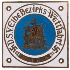 Plaketten, nichttragbare Medaillen und Preise
 Siegerplakette, Weißmetall, flach, emailliert, "D.S.V. Elbe Bezirks-Wettfahrt - 3. Preis 25.9.38", Dar...
