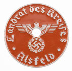 Allgemeine Militaria Deutschland
 3. Reich, KFZ-Zulassungsplakette für das Nummernschild "Landrat des Kreises Alsfeld", Aluminium orange-rot lackiert...