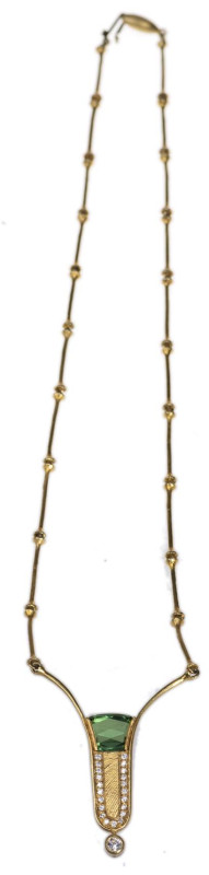 Halsschmuck Colliers
 Designer Brillant Farbstein Collier, 585 Gelbgold, 20 Gli...