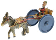 Gama Allgemein
 Blechspielzeug-Kutsche mit Clown auf Karren, gezogen von Esel/Maultier, Vorkrieg, Made in Germany, Länge ca. 21cm, mit Hebelaufzug, l...