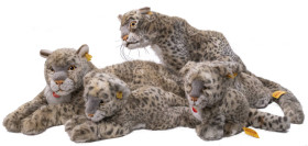 Tiere A-Z
 SCHNEELEOPARDEN, 5 St. mit Steiff Nr. 065552 (ca. 45 cm), 065606 (ca. 80 cm), 2 x Snobby Baby 30 (ca. 37 cm) und Snobby Baby 25 (ca. 27 cm...
