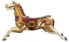 Großes KARUSSELL-PFERD aus Holz, um 1900, in äußerst attraktiver Gesamterhaltung mit einer Gesamtlänge von ca. 165 cm. Das Pferd ist ein wunderbarer B...