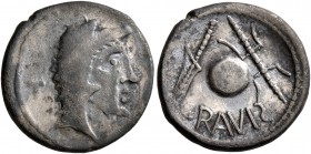 CELTIC, Middle Danube. Eravisci. Mid to late 1st century BC. Denarius (Silver, 17 mm, 2.82 g, 2 h), imitating an obverse of L. Roscius Fabatus of 59 B...