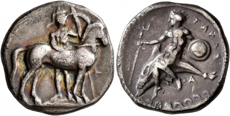 CALABRIA. Tarentum. Circa 344-340 BC. Didrachm or Nomos (Silver, 21 mm, 7.57 g, ...