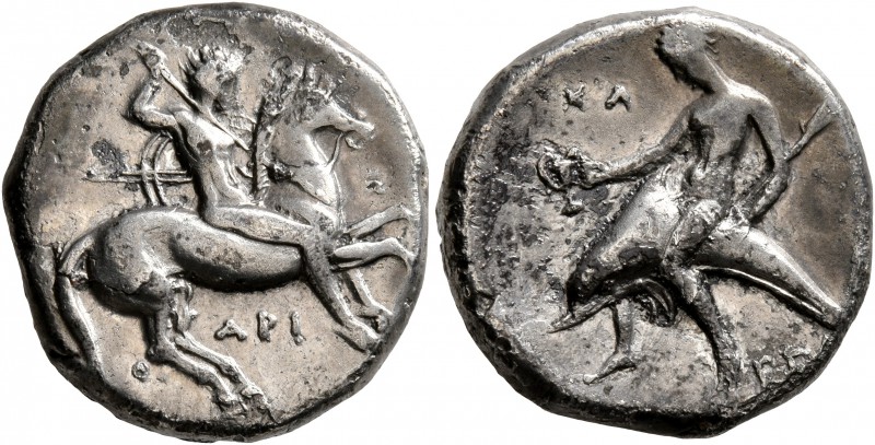 CALABRIA. Tarentum. Circa 332-302 BC. Didrachm or Nomos (Silver, 20 mm, 7.58 g, ...