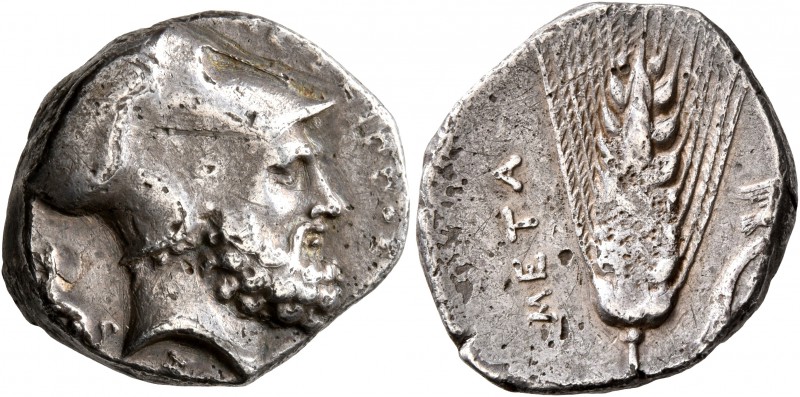 LUCANIA. Metapontion. Circa 340-330 BC. Stater (Silver, 21 mm, 7.74 g, 9 h). ΛEΥ...