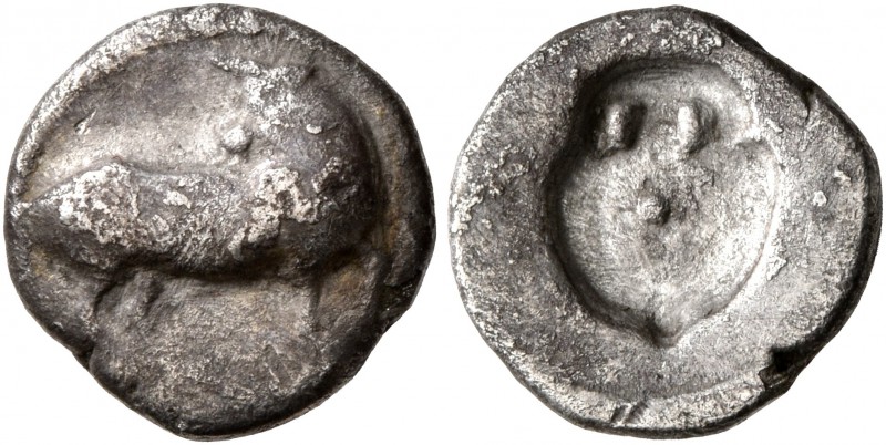 LUCANIA. Sybaris. Circa 510-475 BC. Triobol (Silver, 11 mm, 0.95 g). Bull standi...